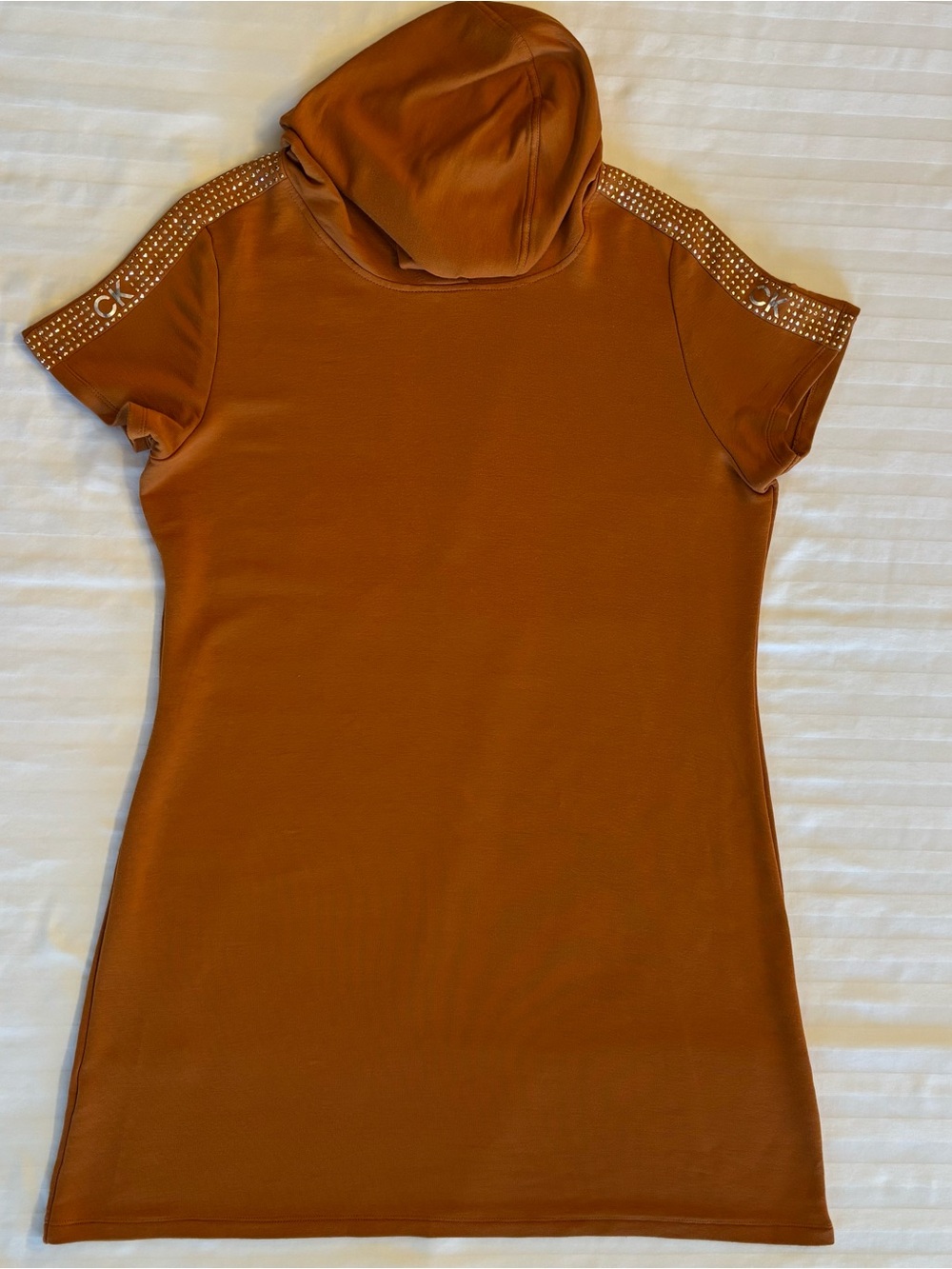 Calvin Klein Short-Sleeve Hooded Tunic in Rust Brown